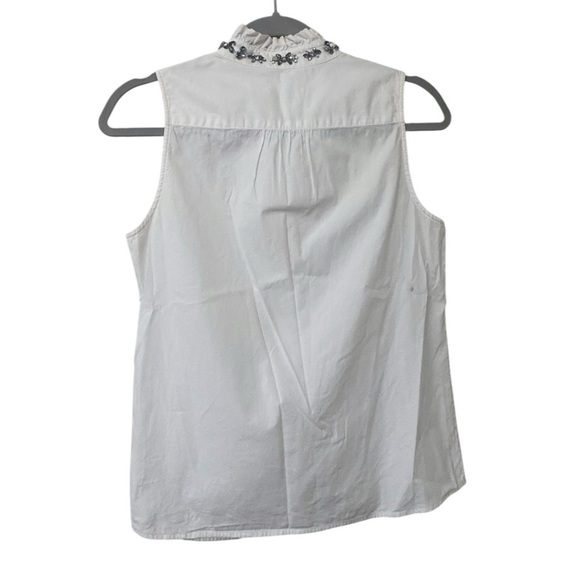 J. Crew Sleeveless Rhinestone Jewel Embellished White Button Up Top Blouse - Picture 2 of 7
